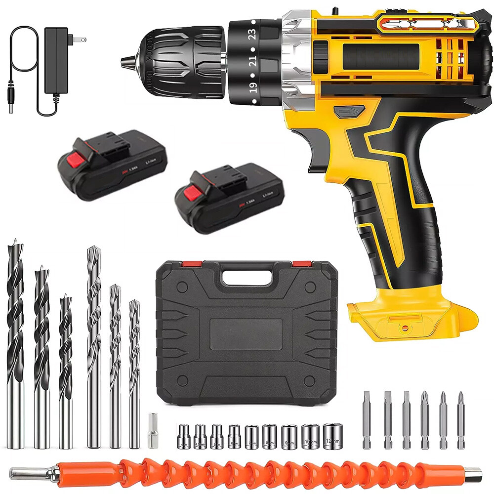 Cordless Brushless Impact Driver Hammer Drill Combo Kit with 2 Battery & Charger