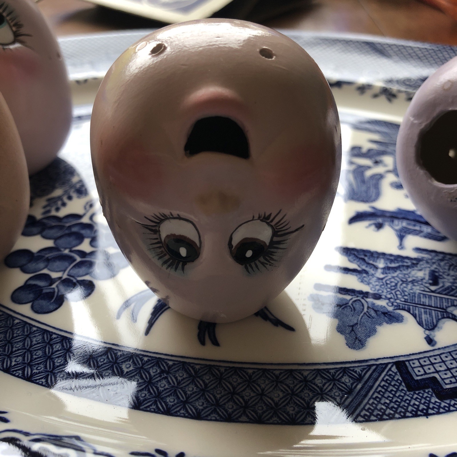 Vintage Ceramic Eggs In Antique Egg Carton