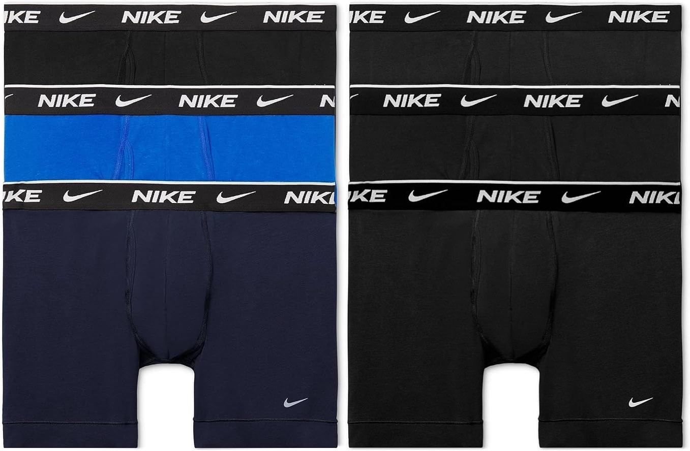 NEW Nike Everyday Cotton Stretch Dri-Fit Boxer Briefs 3 PACK Black & NAVY •Men's