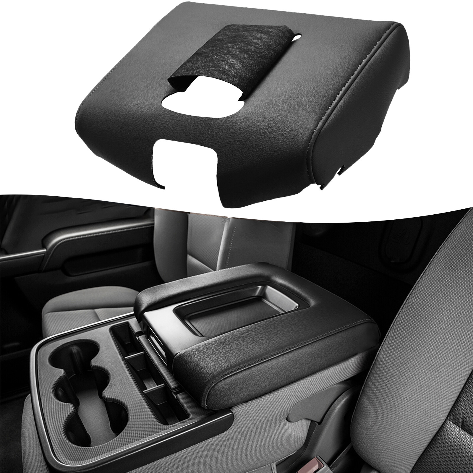 Fit 2014-2018 Chevy Silverado GMC Sierra 1500 Console Lid Armrest Cover Black