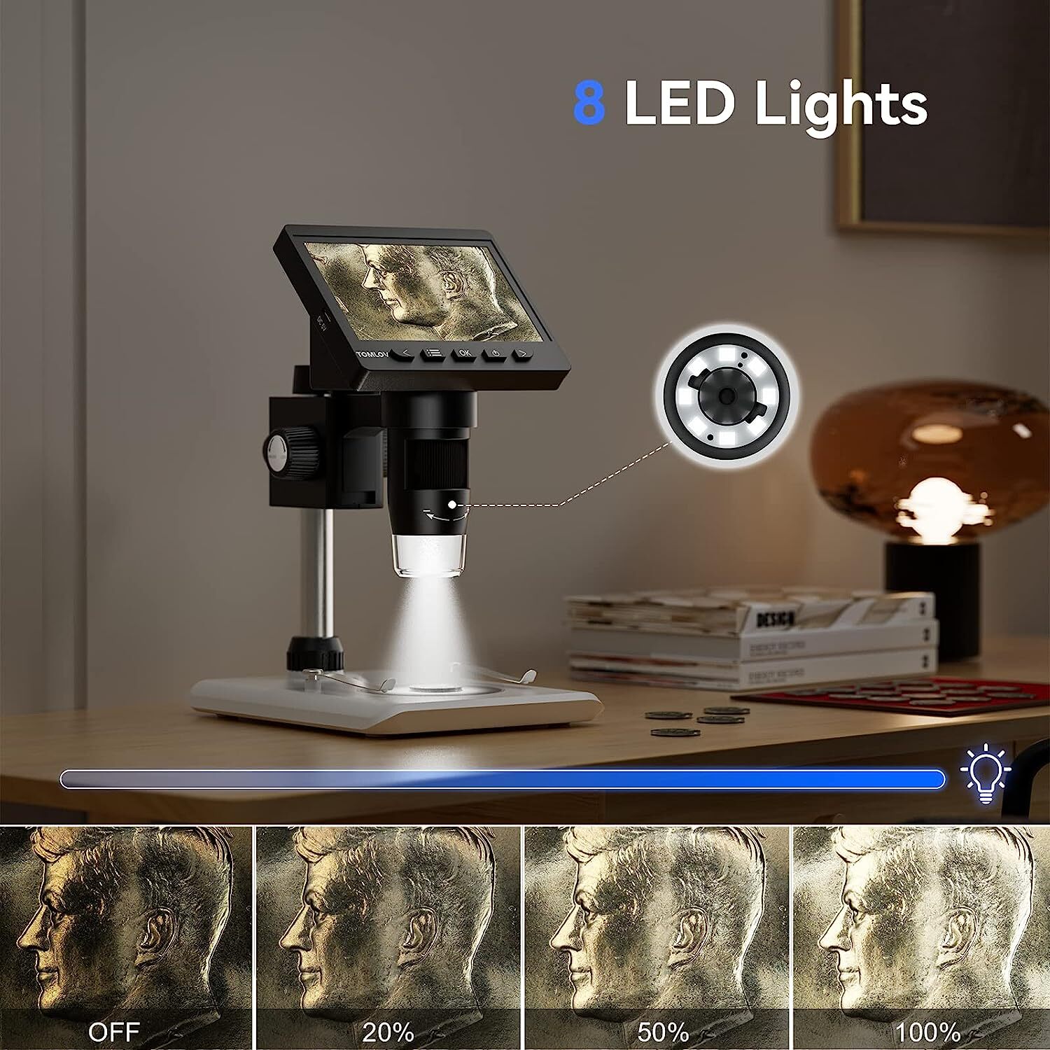 TOMLOV Digital Microscope Coin magnifier Camera 4.3" HD 720P 1000X Magnification