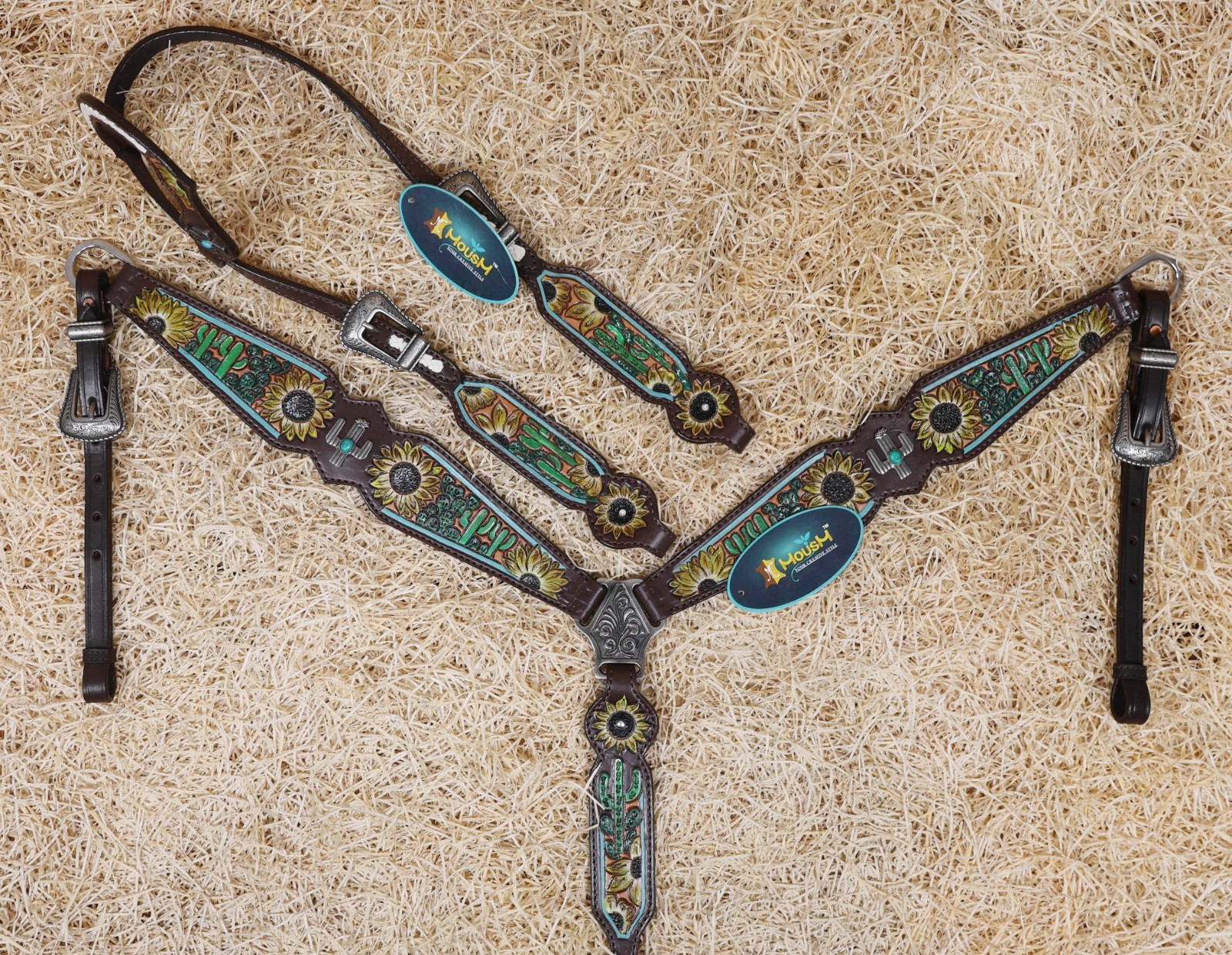 Western Leather Headstall and Breast Collar Tack Set