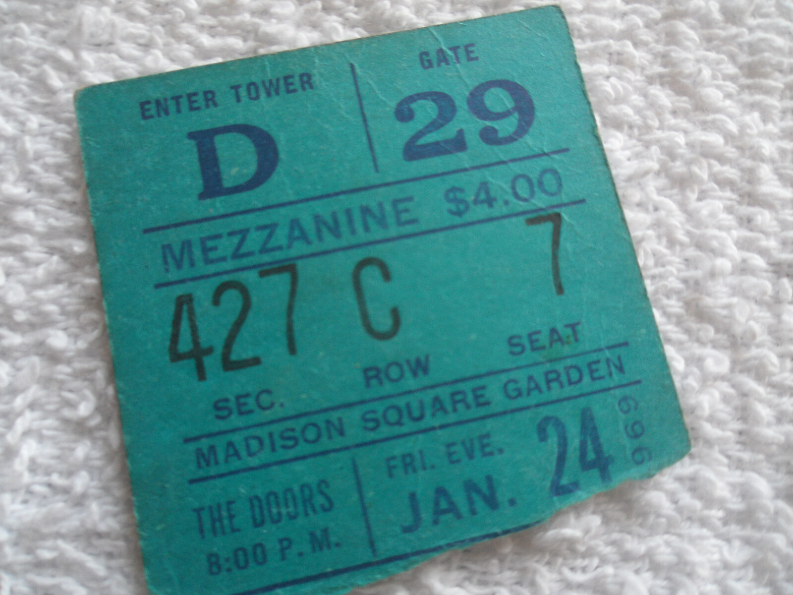 THE DOORS Original__1969__CONCERT TICKET STUB__Madison Square Garden__EX