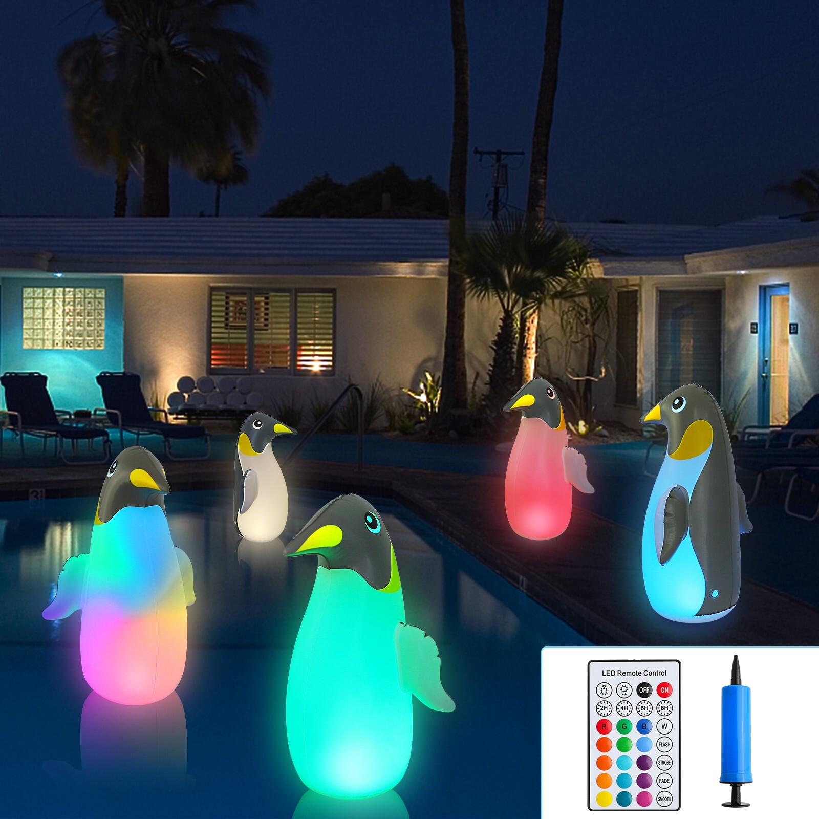 2 Pack Solar Floating Penguin Lights with Remote Waterproof 16 Colors 4 Modes
