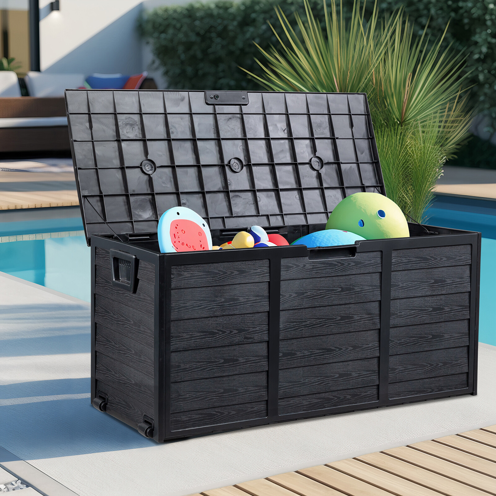 75 Gallon Outdoor Patio Storage Deck Box Garden Bench Weatherproof Resin Black
