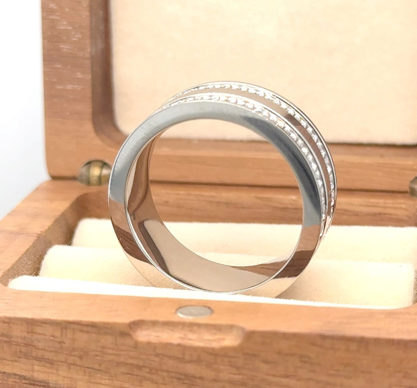 Mens Titanium Ring, Titanium Wedding Band, CZ Eternity Ring, Round cut CZ Band