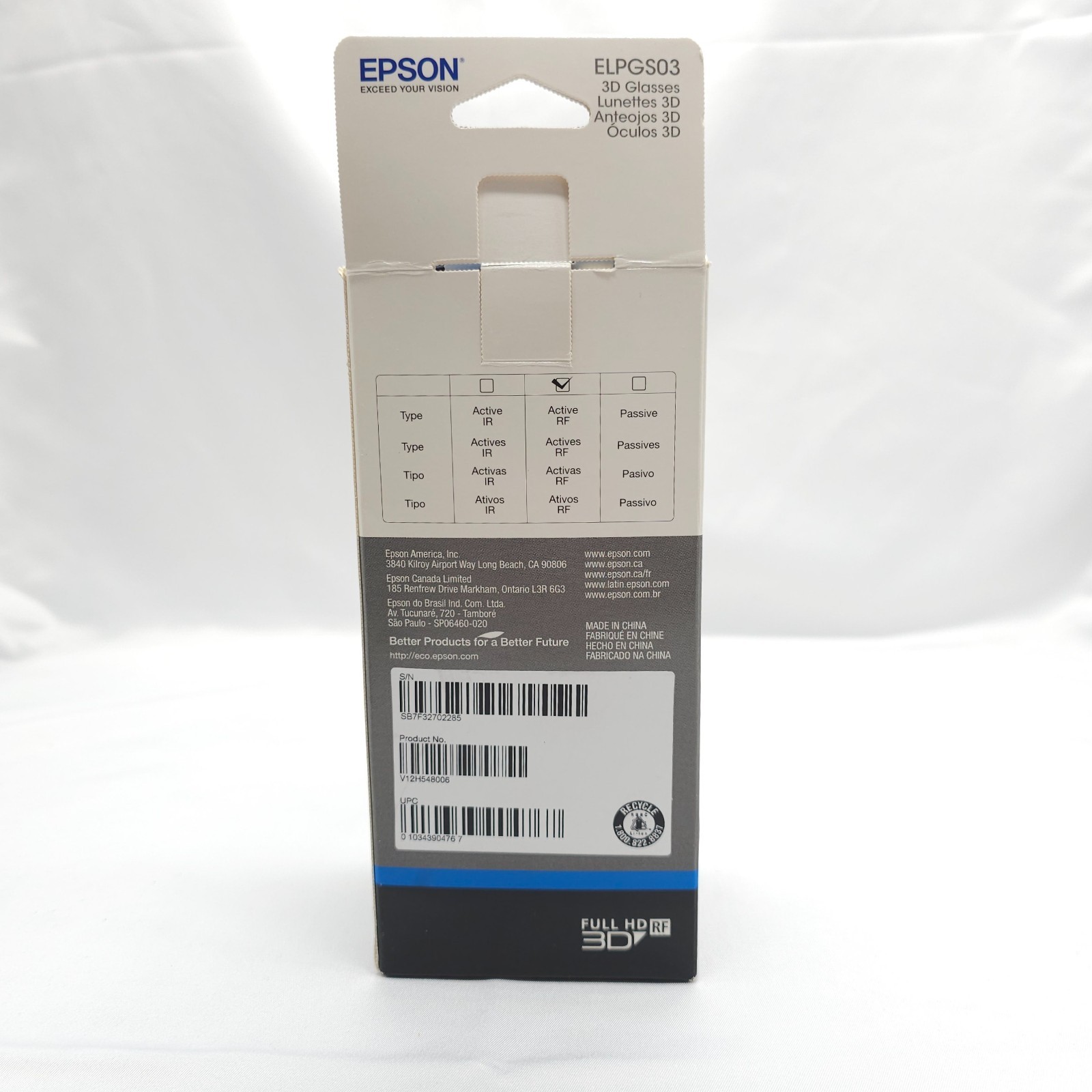 Genuine Epson 3D Glasses (RF) ELPGS03 For Epson Projectors