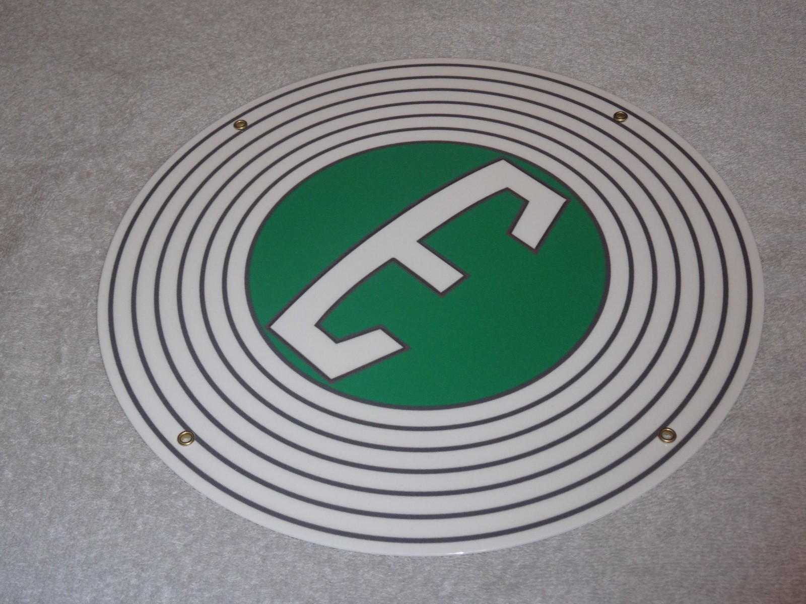 VINTAGE FORD "E" EDSEL 11 3/4" PORCELAIN METAL CAR, TRUCK, GASOLINE & OIL SIGN E