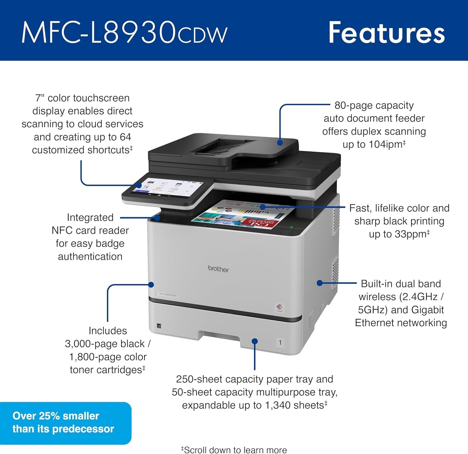 Brother MFCL8930CDW Color Laser All-in-One Printer W/ Advanced Security Features