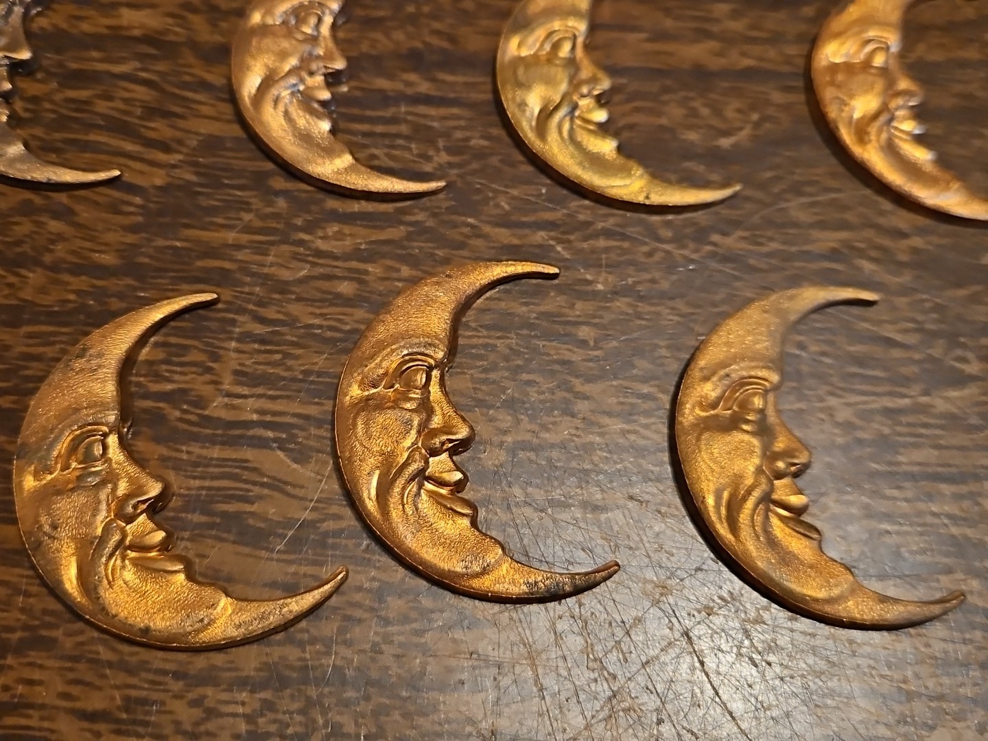 Lot Of 10 Half Moons France Vintage 60s Brass Stampings Findings Jewelry