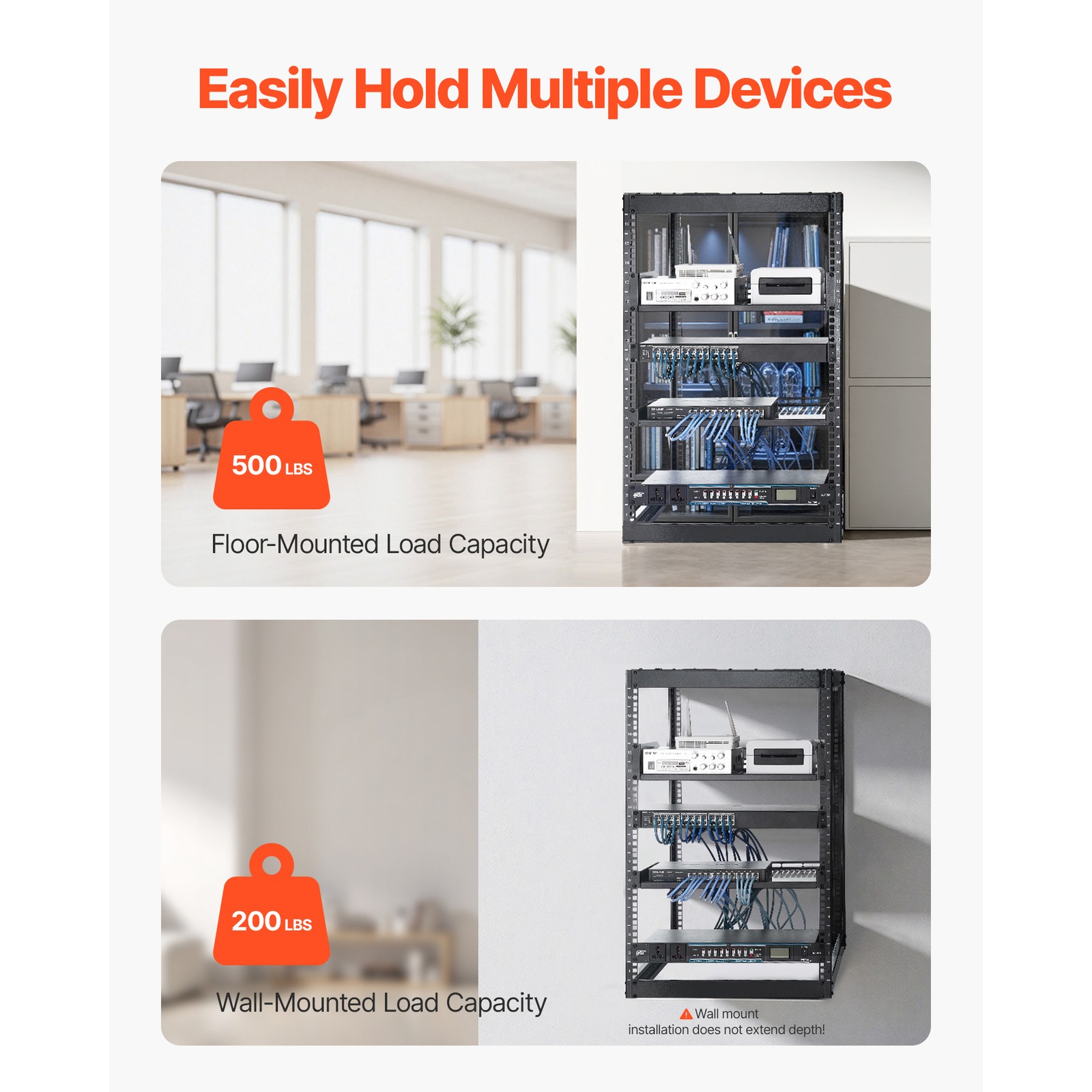 Uimoso 16U Open Frame Wall-Mount Server Rack with Shelves and 4-Post Design