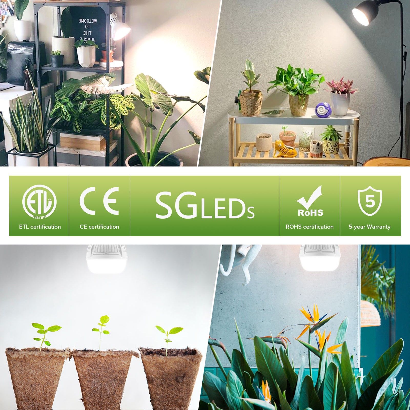 SANSI A21 Grow Light Bulb 15W (200W Equivalent) Full Spectrum Houseplants E26