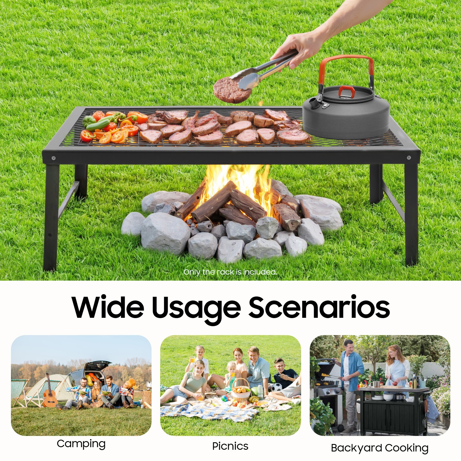 Foldable Camping Grill Fire Pit Grate Campfire Cooking Portable Stand Equipment