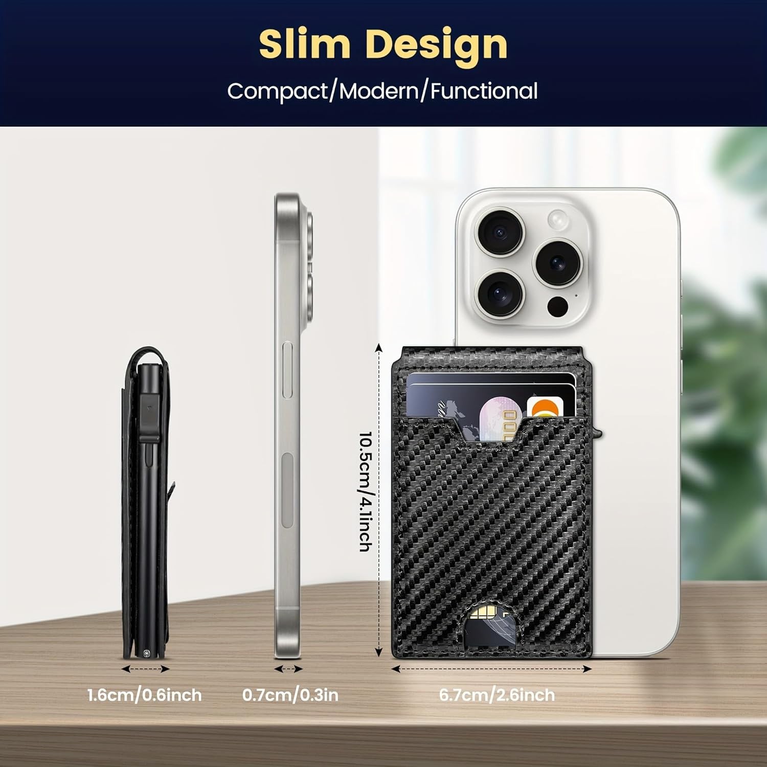 Men's Slim PopUp Bifold Carbon Fiber Wallet, RFID Blocking, Money Clip, Men Gift