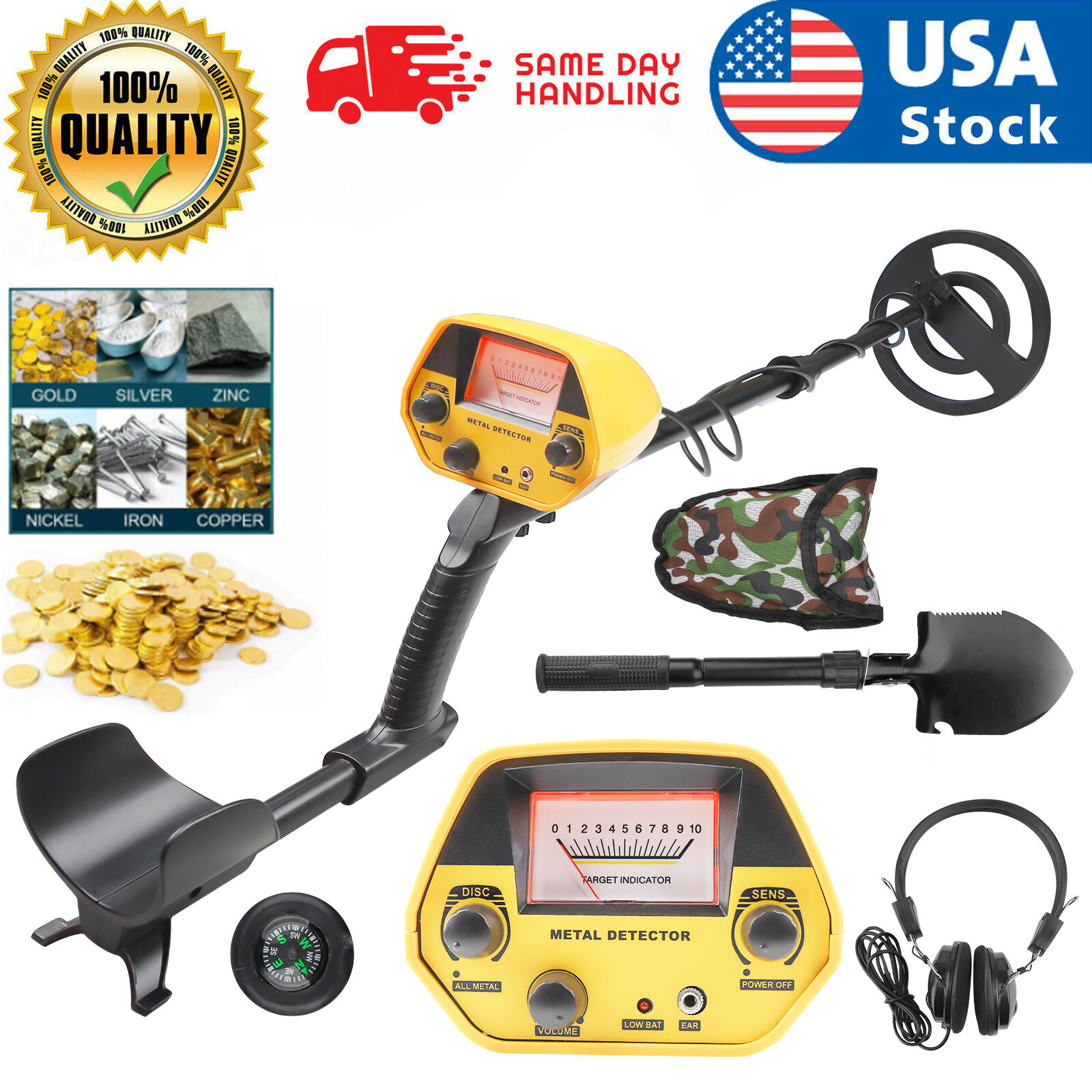 Metal Detector Adults Waterproof 10" Inch Search Detecting Gold Coin Treasure