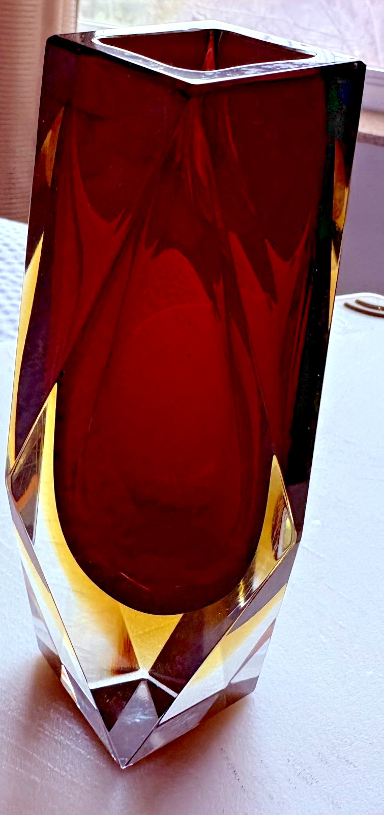 Vintage Luigi Mandruzzato Murano Art Glass Vase Faceted Gem Prism Luminous 6.5"