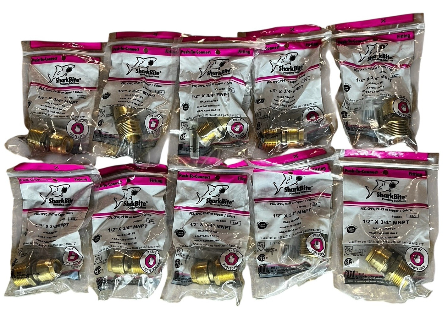 10 SharkBite U116LFZ 1/2" X 3/4" MNPT Push-To-Fit Male Adapter Brass Fitting PEX