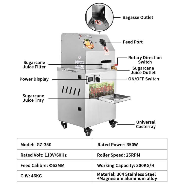 Electric Ginger Sugar Cane Juicer Press Machine 110V Stainless Steel Extractor