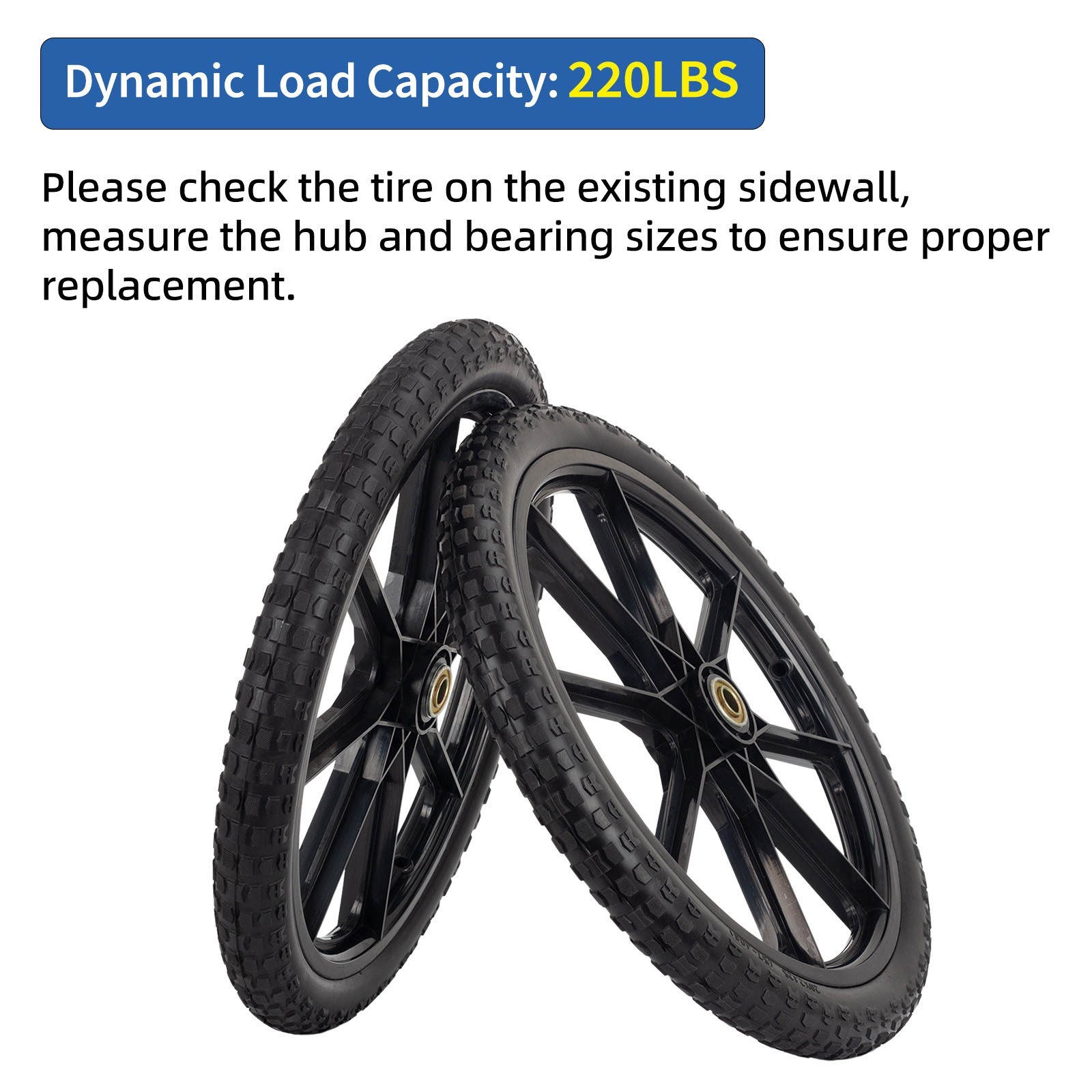 2 Set 20" Flat Free Tire & Wheel For Rubbermaid Wheelbarrow Garden Yard Cart