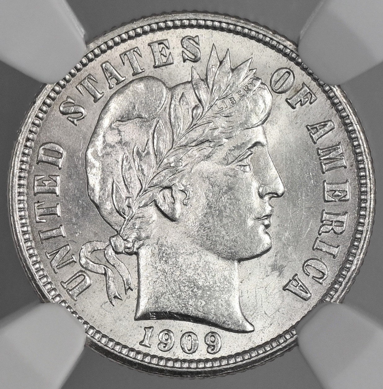 1909-P 10C BARBER SILVER DIME "PHILADELPHIA" NGC MS62 #8404753-029