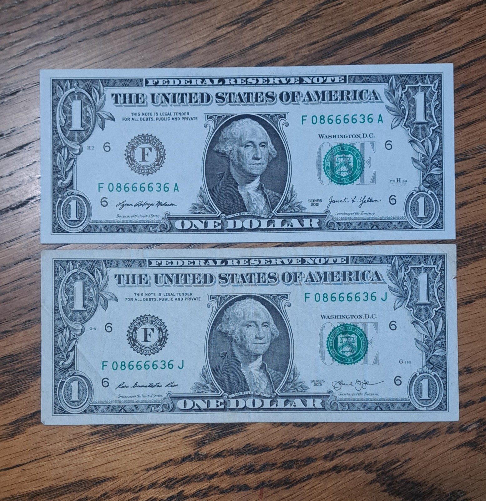 MATCHING $1 & $2DOLLAR NOTES! –SAME SERIALS -
