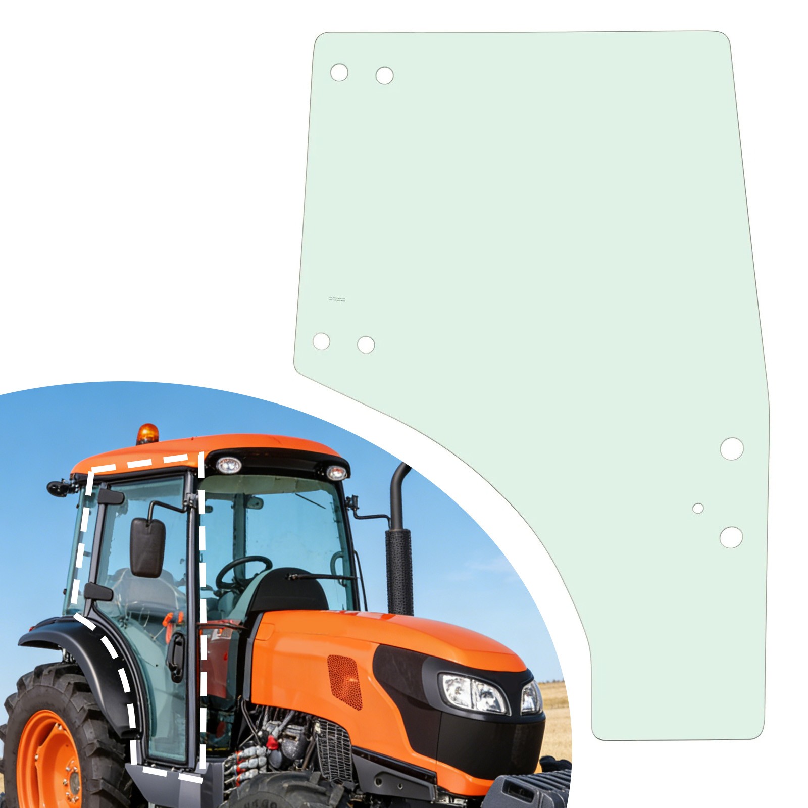 RH Right Side Door Glass For Kubota M5-091 M5140 M6060 M7040 M8560 M9960 M9540