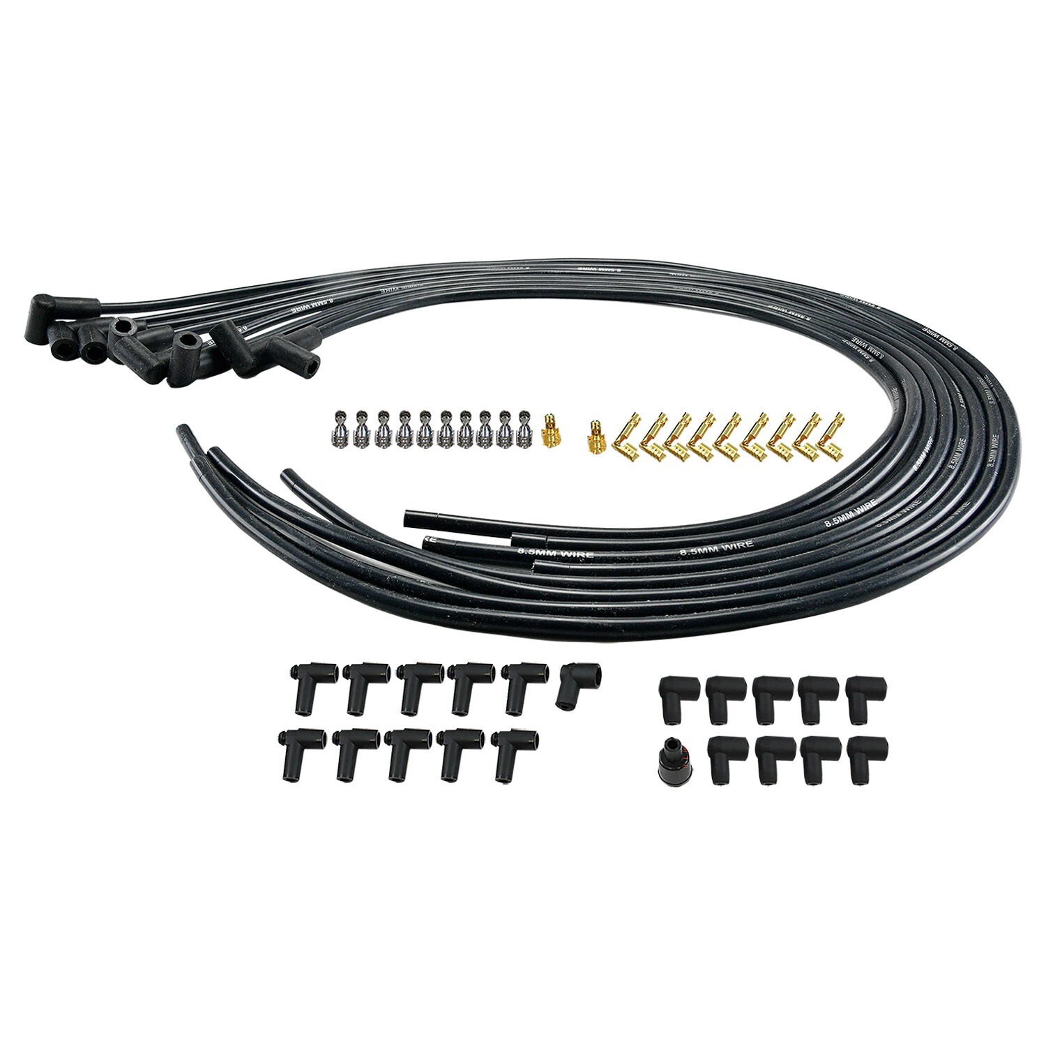 SB Chevy HEI Distributor Black Cap & Rotor & 8.5mm Black Spark Plug Wires SBC V8