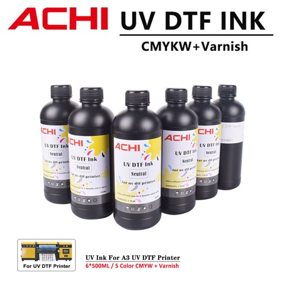 6*500ML UV DTF INK For Epson XP600 XP800 A3 UV DTF Sticker Printer CMYKW+Varnish