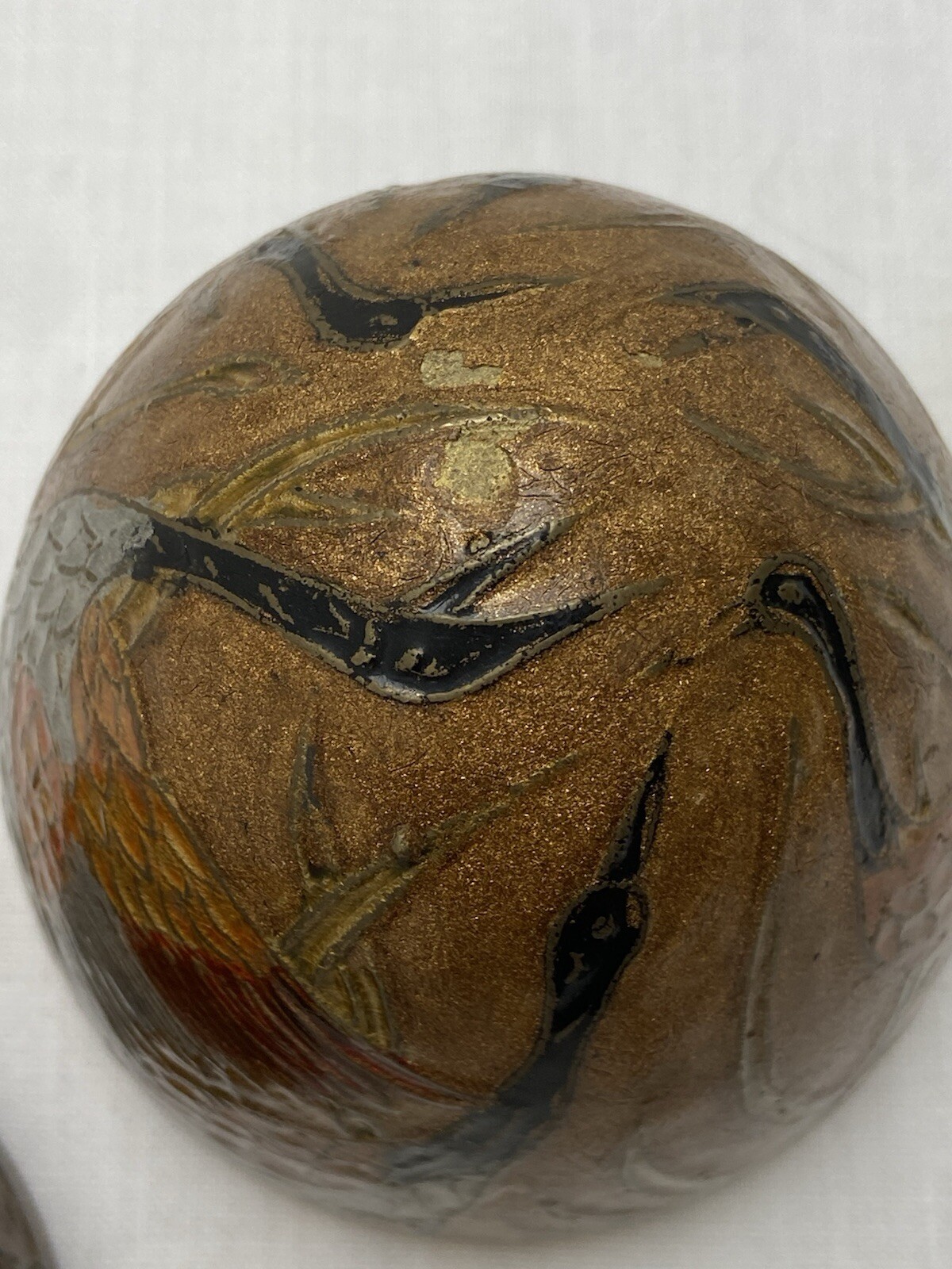 Solid Brass Egg & Stand Cloisonne Painted Trinket Box Ornate Enamel India Birds