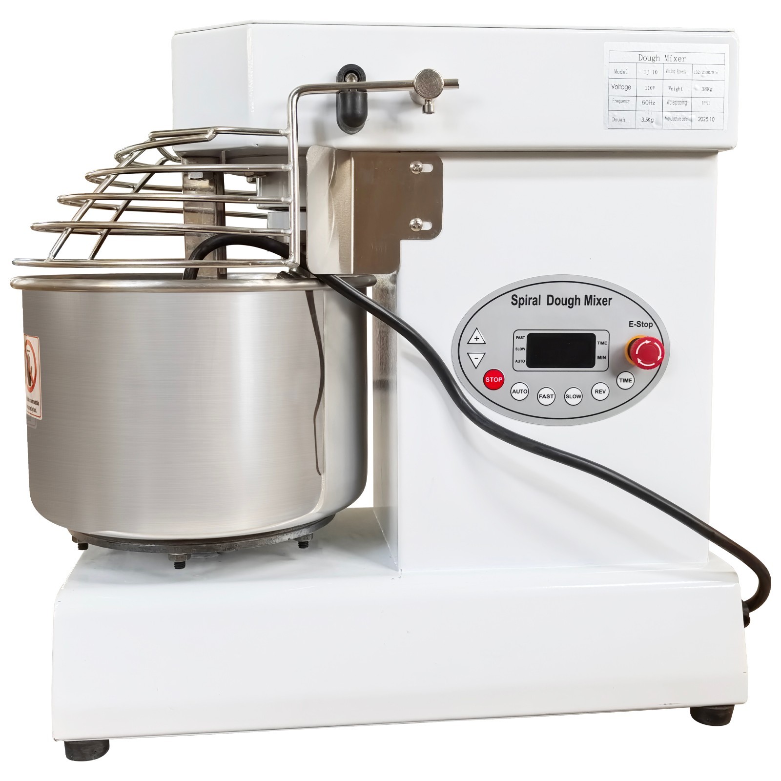 10QT Commercial Dough Mixer 110V Spiral Flour Mixing for Bakeries, Restaurants