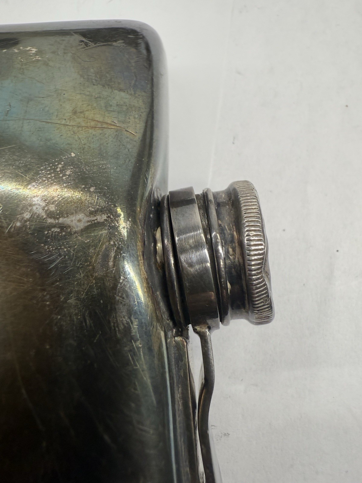 Dented / Damaged MERIDEN B SILVER PLATE Whiskey Flask - Golf Monogram