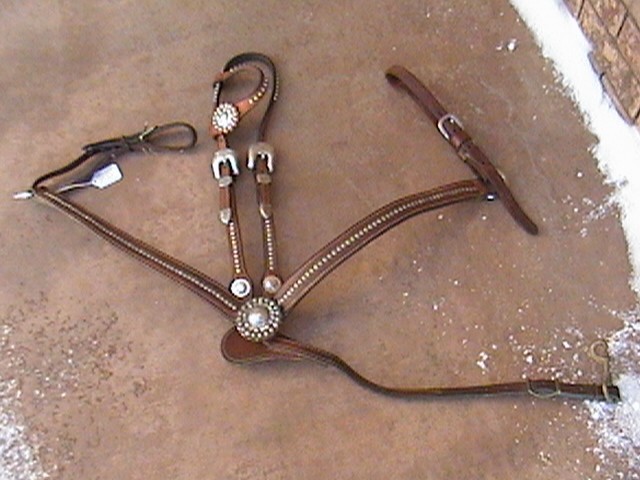 COWPERSON TACK SILVER STUD HORSE BRIDLE HEADSTALL & BREAST COLLAR FOR SADDLE