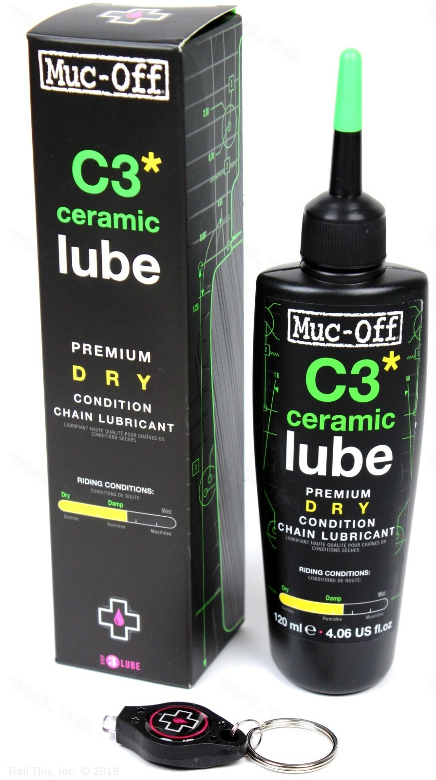 Muc-Off C3 Ceramic Premium Dry 4.1oz (120ml) Bike Chain Lubricant with UV Light