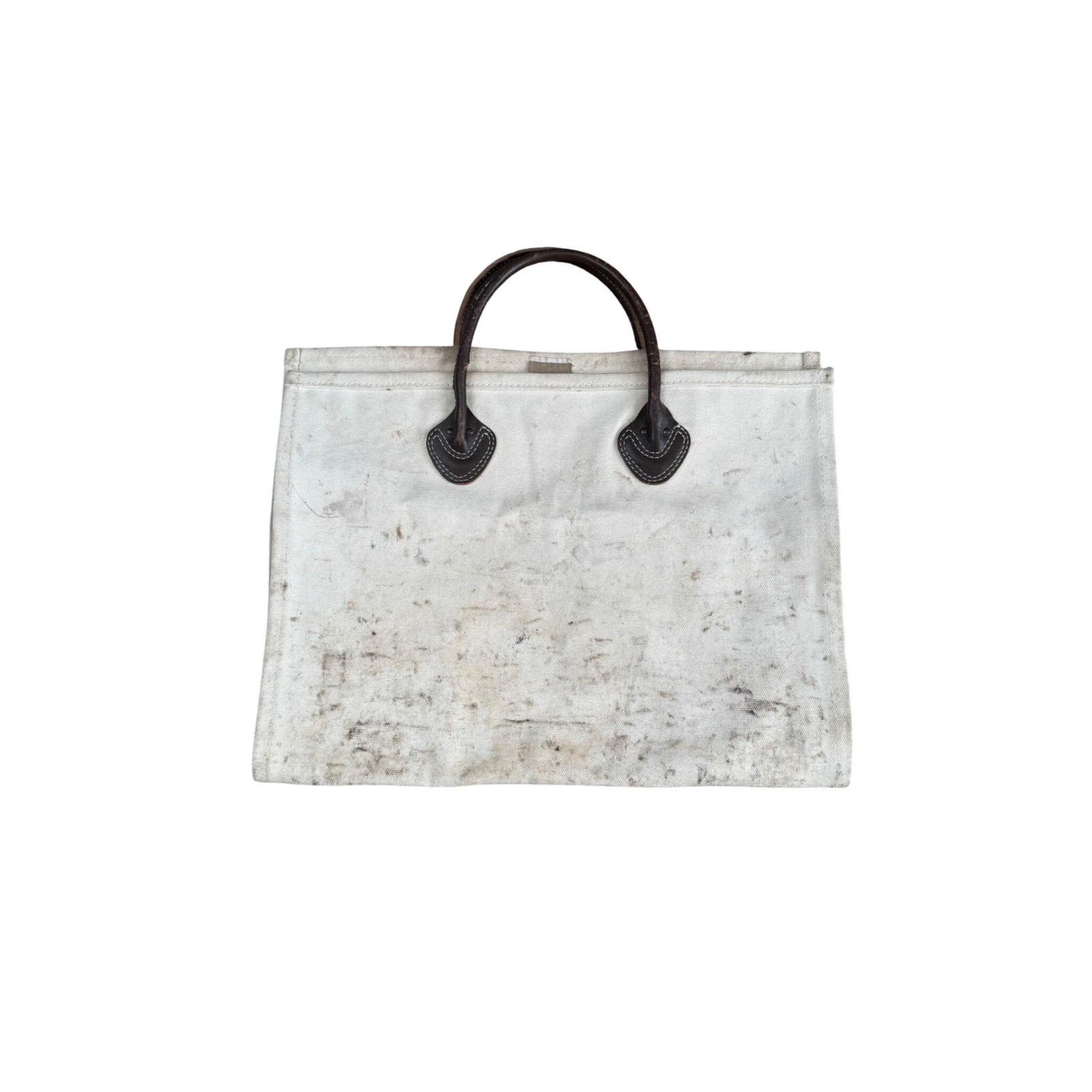 LL Bean Log Carrier Unisex Large Cream Fair Canvas Leather Handle Vintage Tote