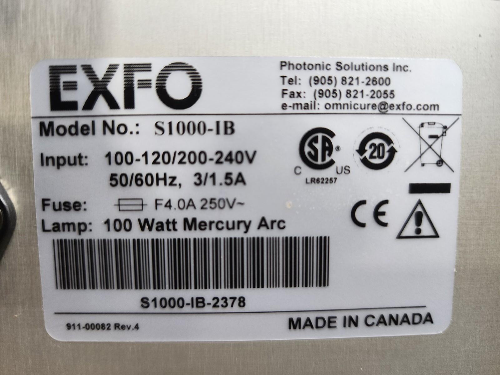 Exfo Omnicure S1000-IB UV Curing System 320-500mm