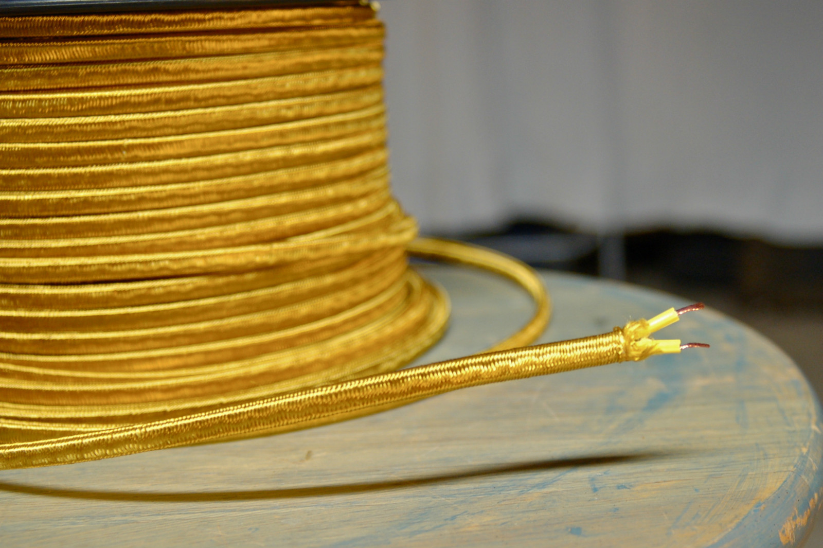 Gold 2-Wire Cloth Covered Cord, 18ga. Vintage Style Lamps, Antique Lights, Rayon