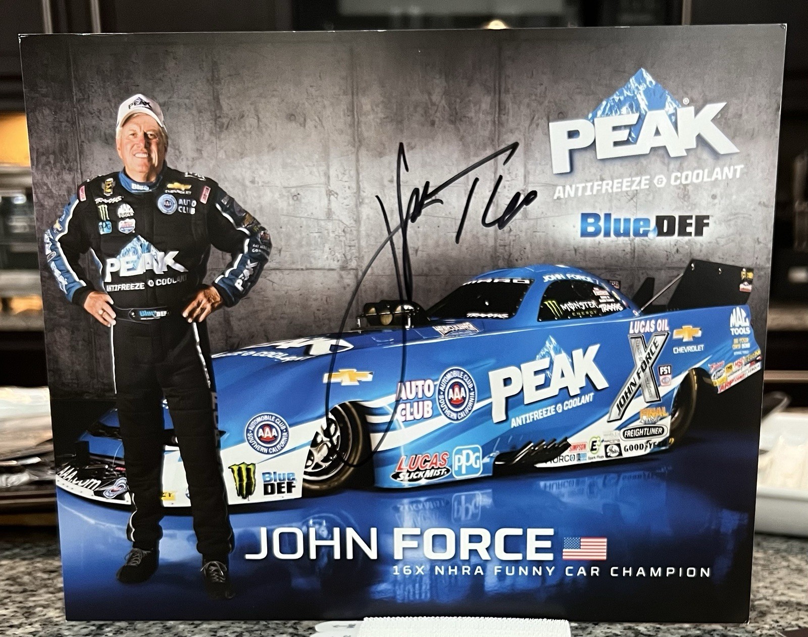 2016 John Force Peak Blue Def Autographed Hero Card