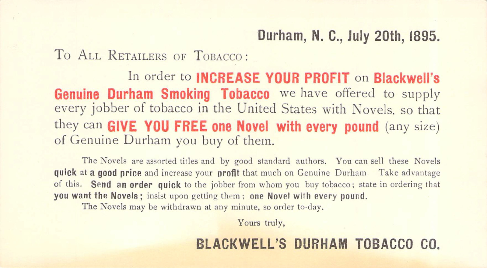 BLACKWELL DURHAM TOBACCO NC