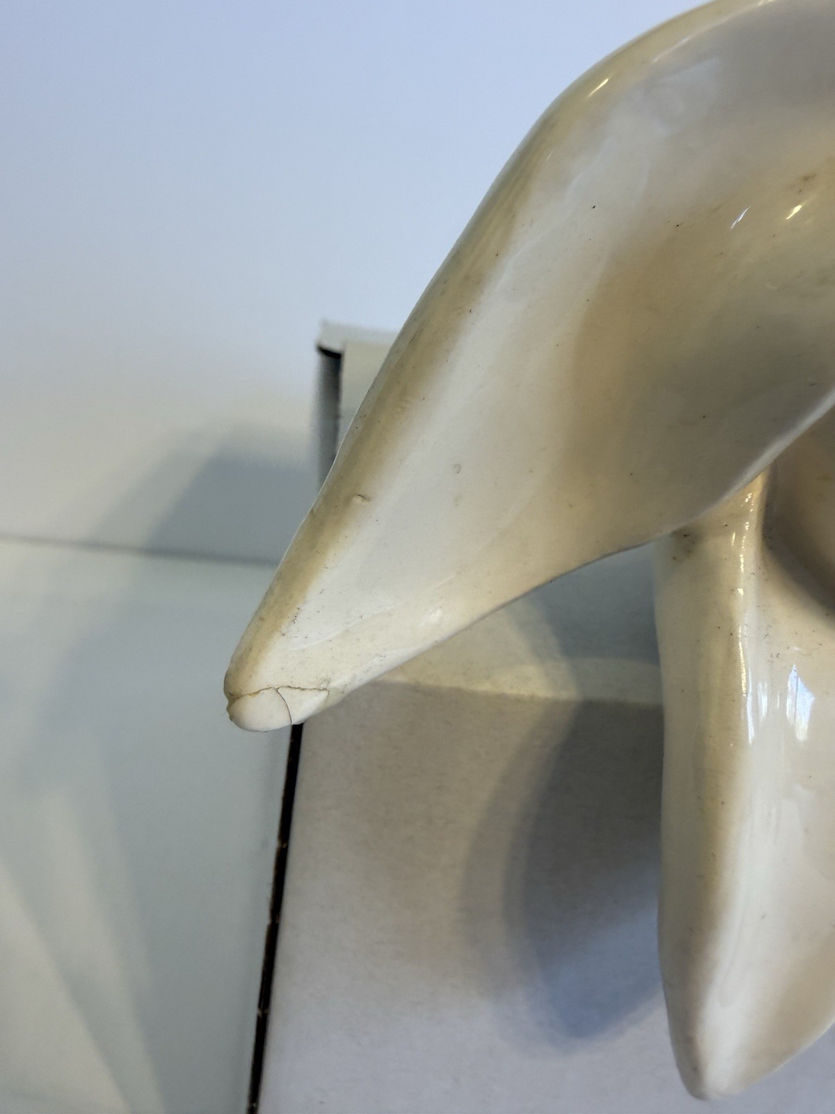 Vintage Ceramic Sleeping Bunny Shelf Sitter Hand-painted White Rabbit Ear Repair