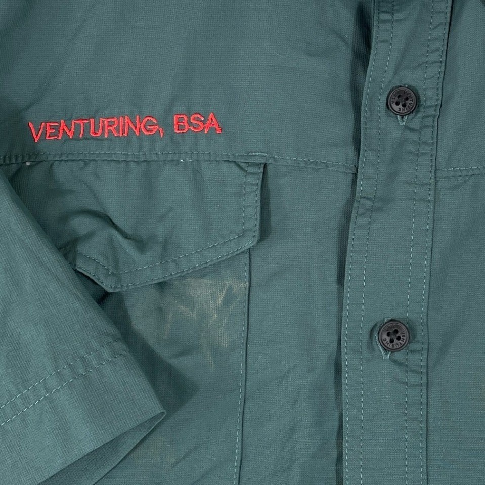 Boy Scouts Of America Venturing Uniform Shirt BSA Mens Medium Green Nylon Camp