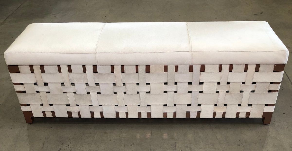 Arteriors Home Elis Bench White Hair on Hide Rose Gold Steel Frame**
