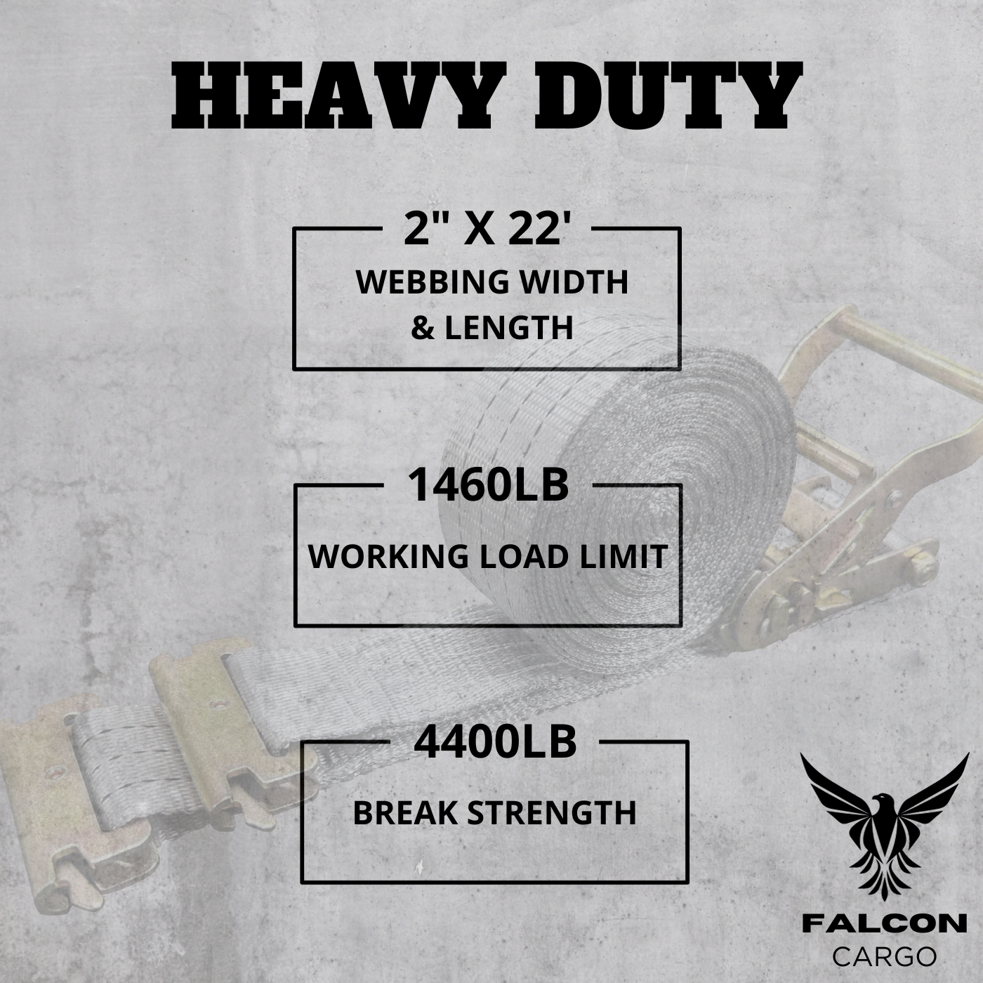 12PK Falcon Cargo 2" x 22' E-Track Ratchet Straps - 1460LB WLL - Heavy Duty