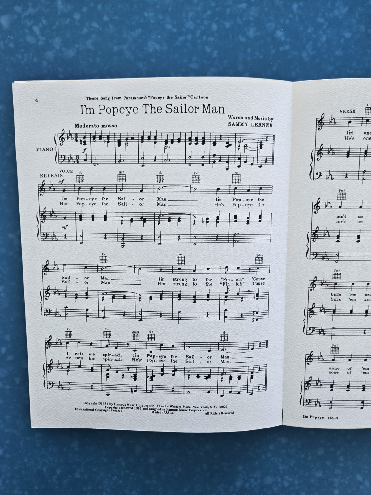 I'm POPEYE The Sailor Man 1934/1961 Sheet Music Cartoon! HTF!