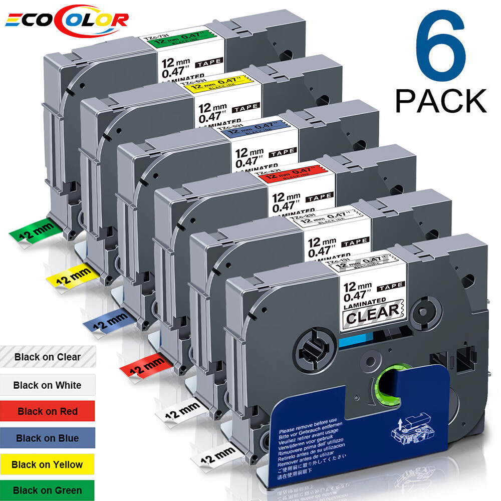 6PK Label Maker Tape 12mm Laminated for Brother P-Touch TZ-231 TZe-231 PT-D210