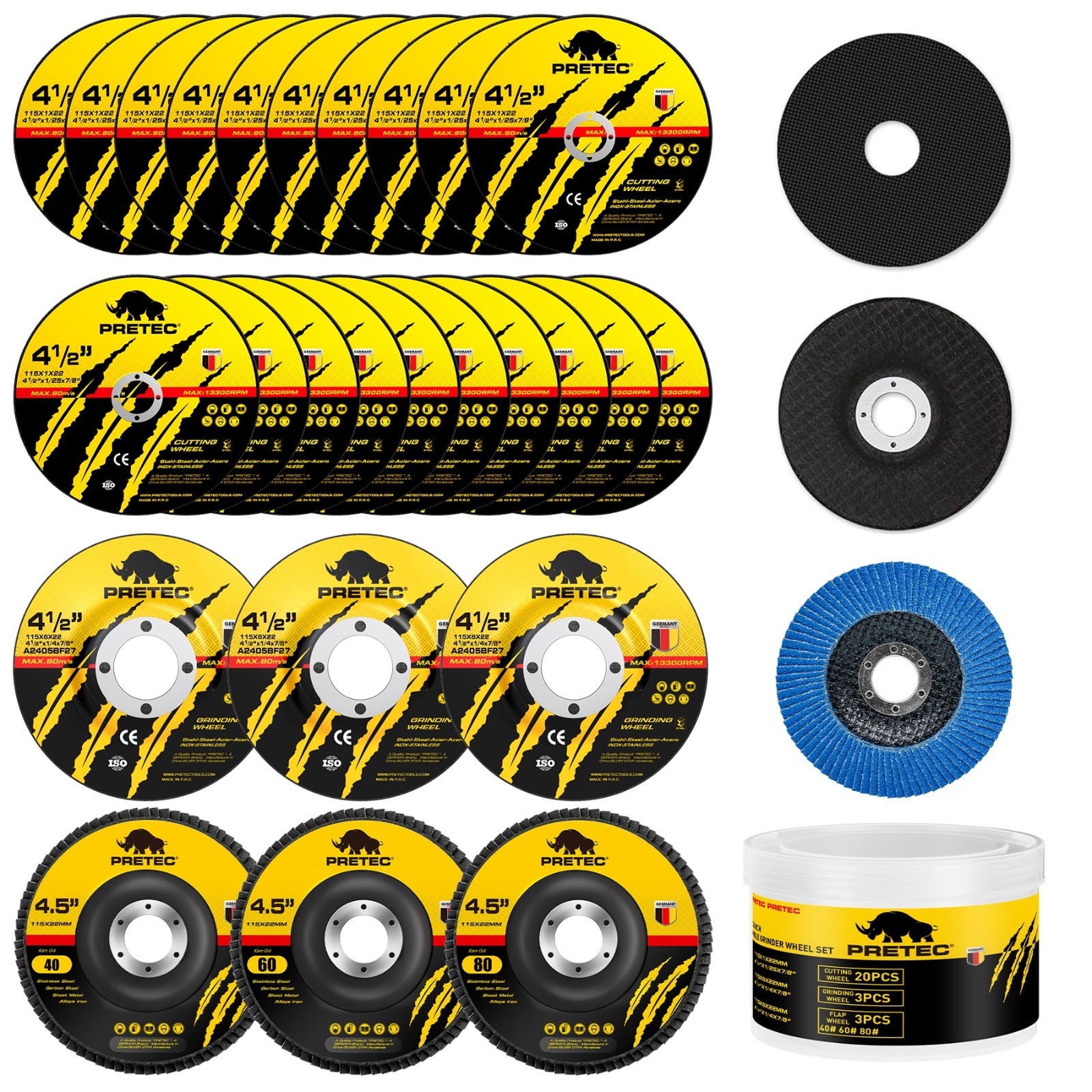 26Pack 4-1/2" Angle Grinder Discs Set Metal Cut-Off Wheels,Grinding&Flap Wheels