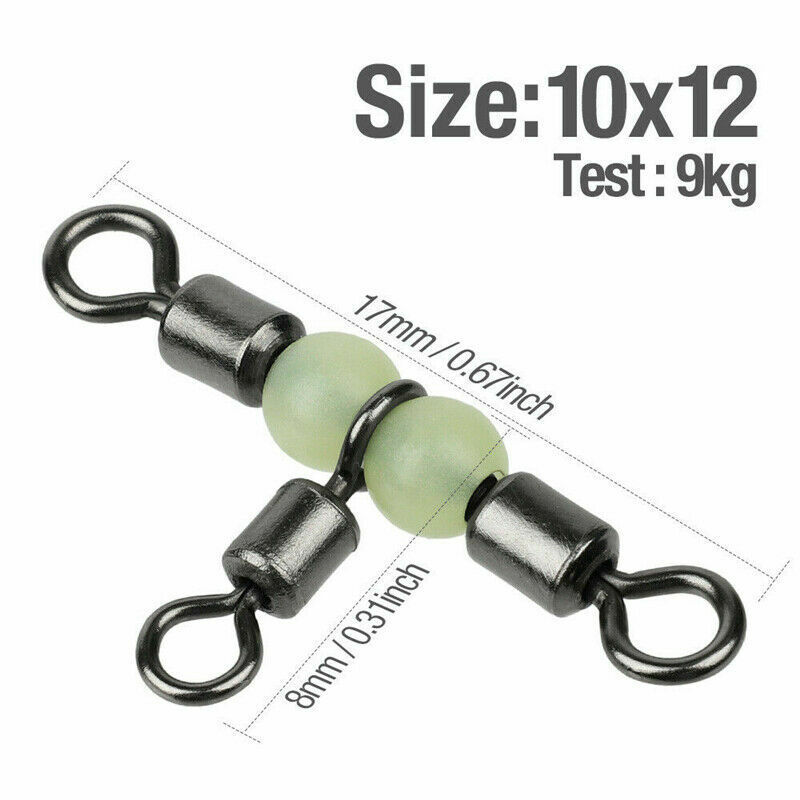 20/50/100 Pcs 3-Way Fishing Swivel Connector T-Turn Swivels Bass Luminous Beads
