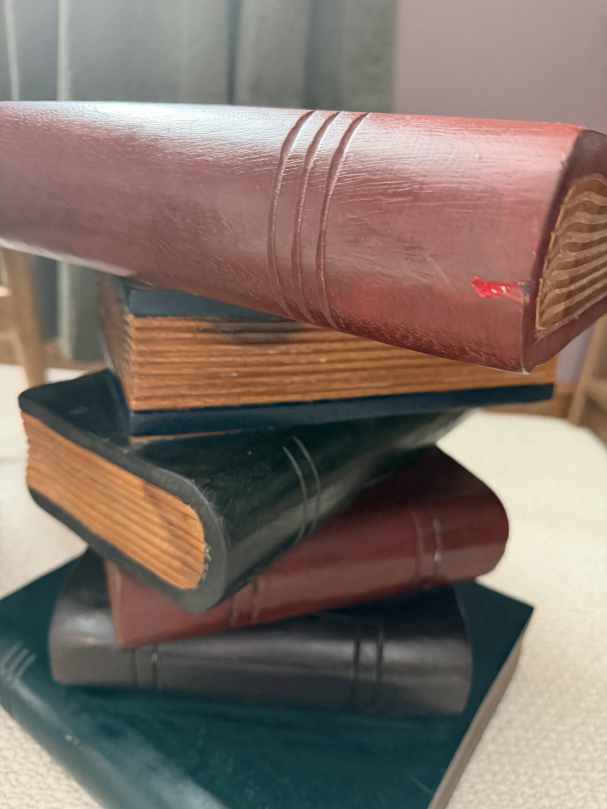 Trompe L’oeil Stacked Book Table Hand Painted Real Walnut 1970s 16x13x12 VTG