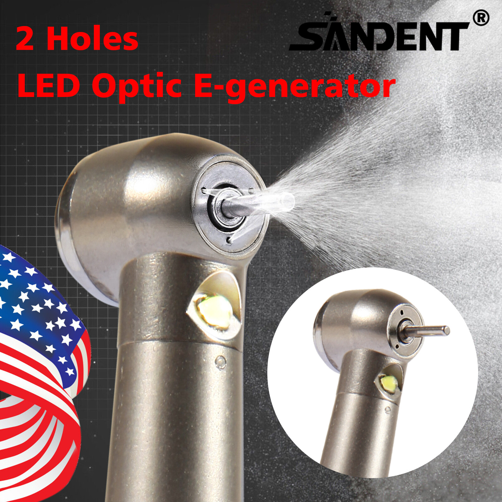 Pieza de mano LED turbina alta velocidad fibra óptica dental estilo NSK 2 Holes