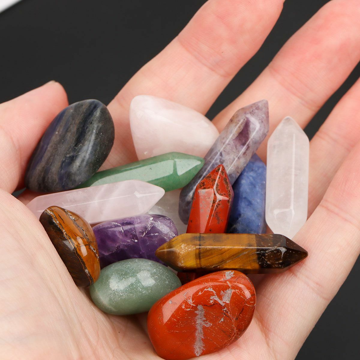 Set of 14 Healing Crystal Natural Gemstone Reiki Chakra Collection Stones w/ Box