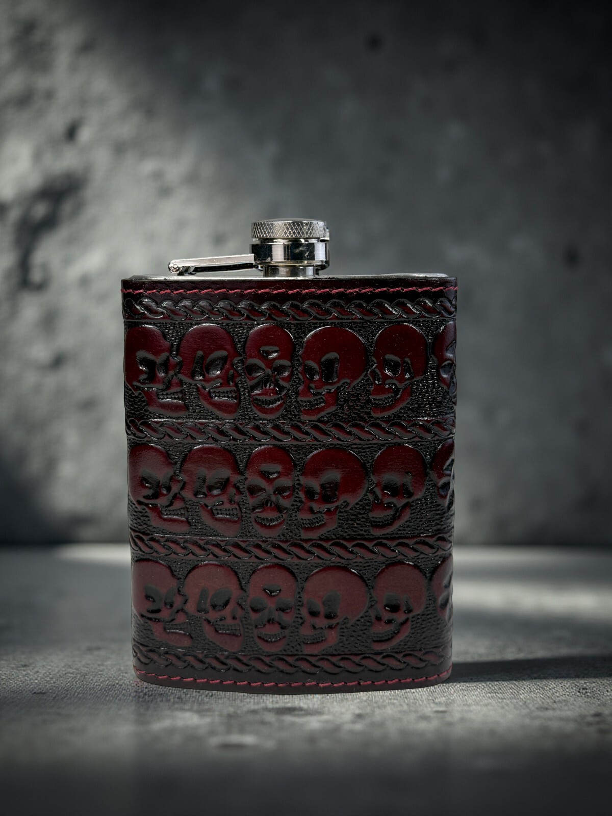 Stainless Steel 8oz Hip Flask Genuine Leathe Brown Leather Covering New